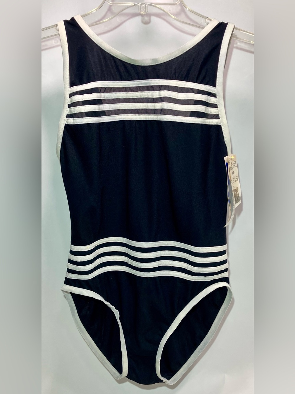 NWT-Summer Beach B & W Striped w/ Mesh One Piece Bathing Suit W Sz 14 - SEE FLAW